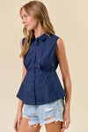 Poplin Collar Neck Sleeveless Top