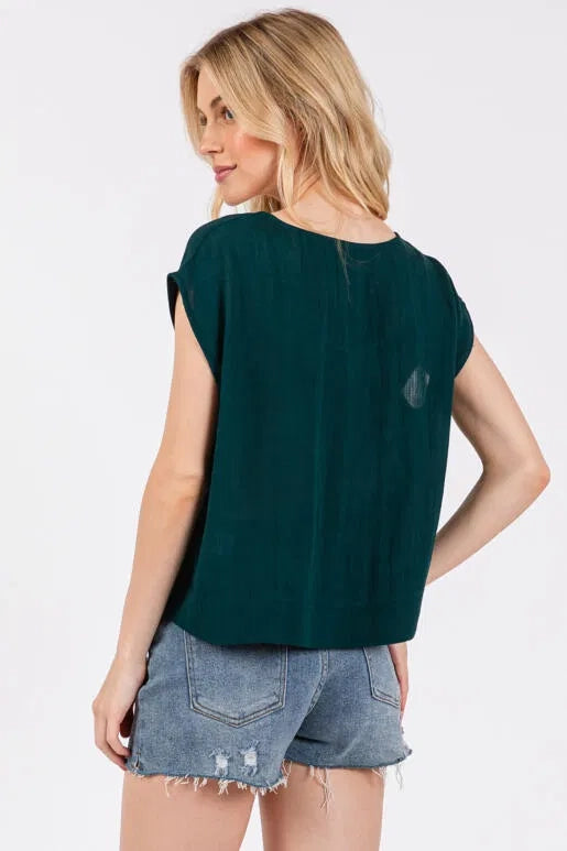 Woven Round Neck Boxy Top