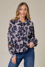 Soft Collared Animal Print Sweater
