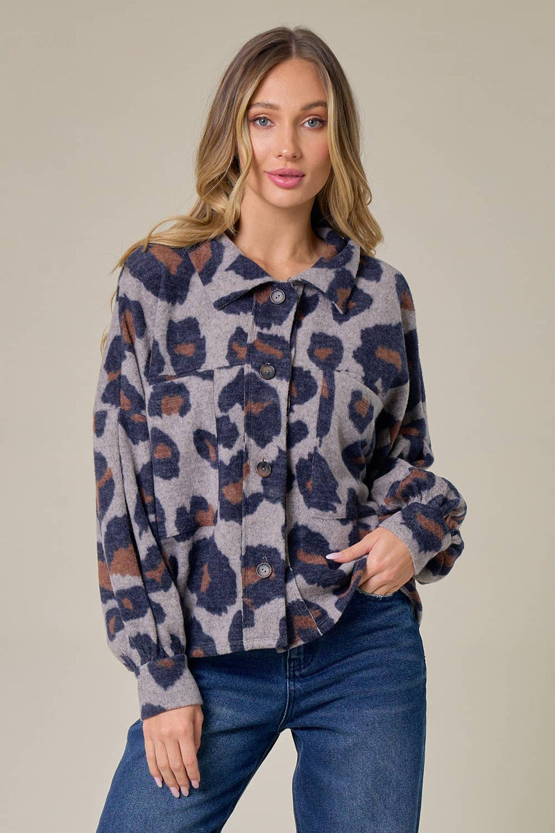 Soft Collared Animal Print Sweater