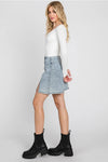 Shirring Slit Denim Mini Skirt