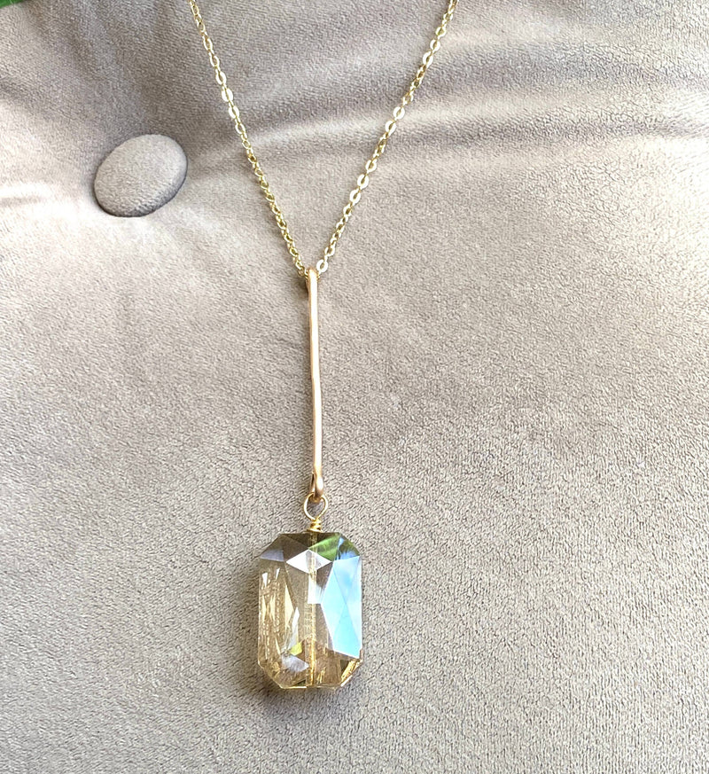 Gold Bar Large Crystal Pendant Necklace