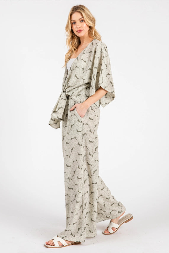 Olive Ivory Smocked Wide Leg Pant