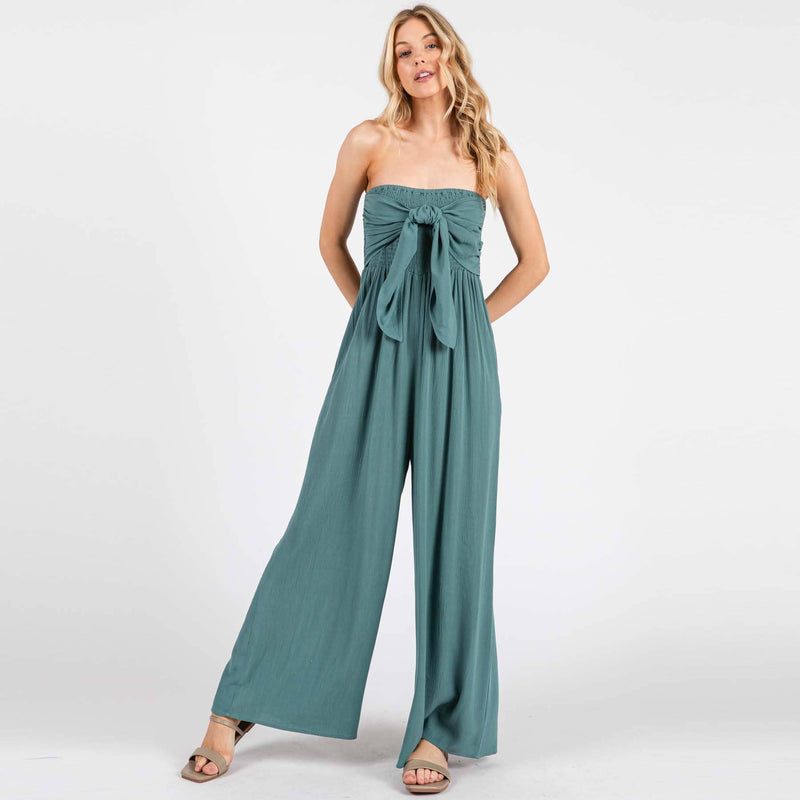 Front Tie Tank Top Wide Leg Jumpsuit