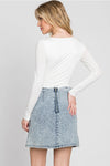 Shirring Slit Denim Mini Skirt