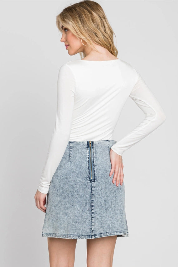 Shirring Slit Denim Mini Skirt
