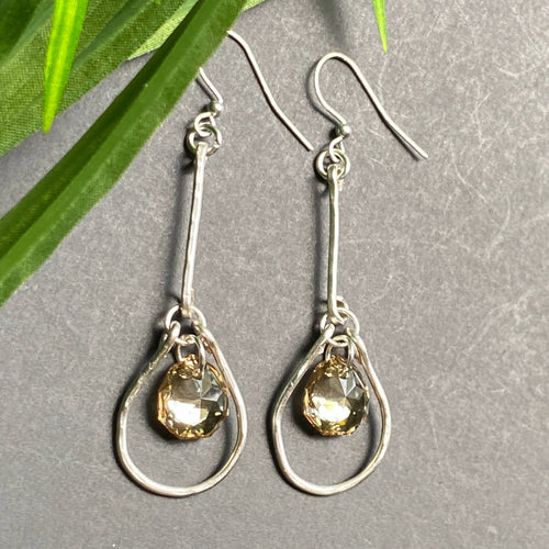 Hammered Silver Bar Golden Teardrop Earrings