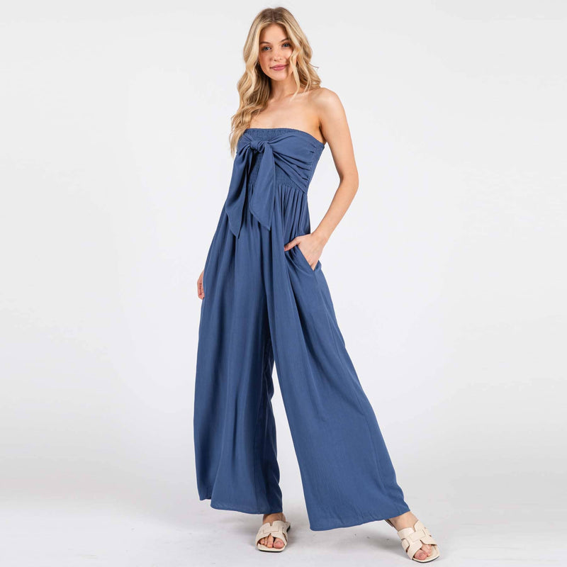 Front Tie Tank Top Wide Leg Jumpsuit