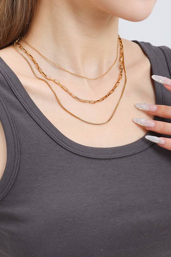 18K STAINLESS STEEL LAYERED NECKLACE