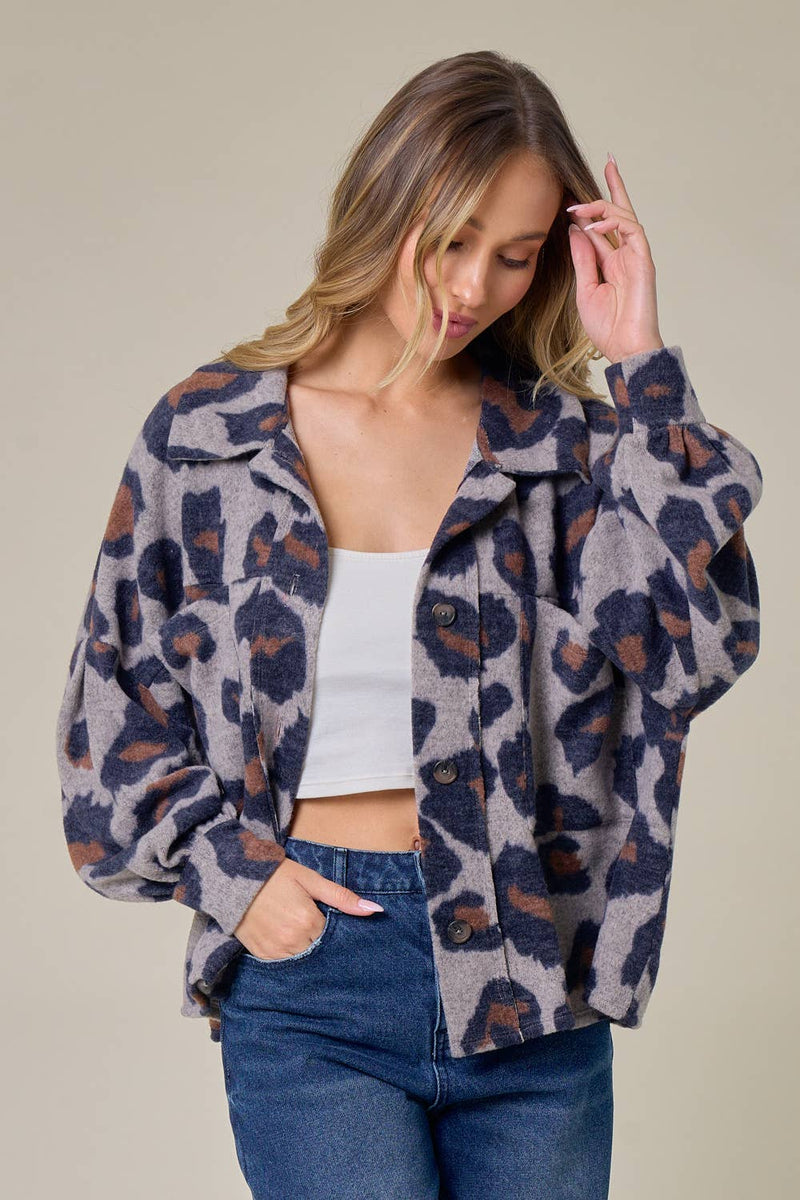 Soft Collared Animal Print Sweater