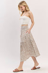 Print Tiered Midi Skirt