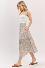Print Tiered Midi Skirt