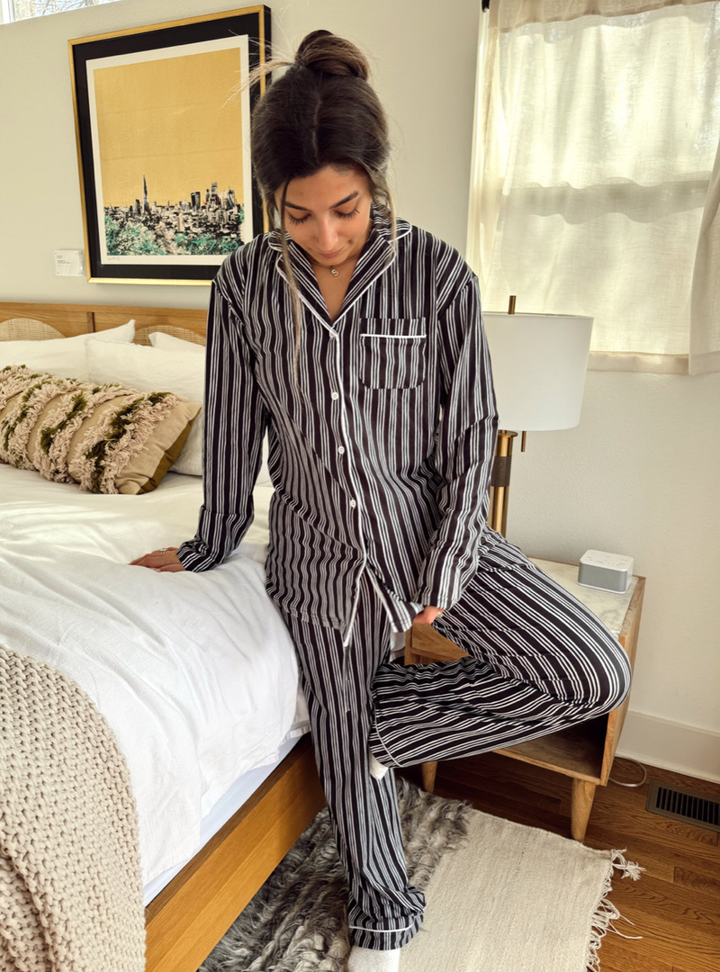 Black Stripe Pajama Set 