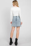 Shirring Slit Denim Mini Skirt