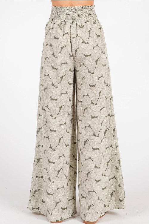 Olive Ivory Smocked Wide Leg Pant