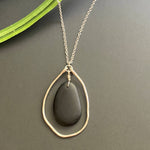 Silver Organic Hammered Hoop and Black Drop Necklace