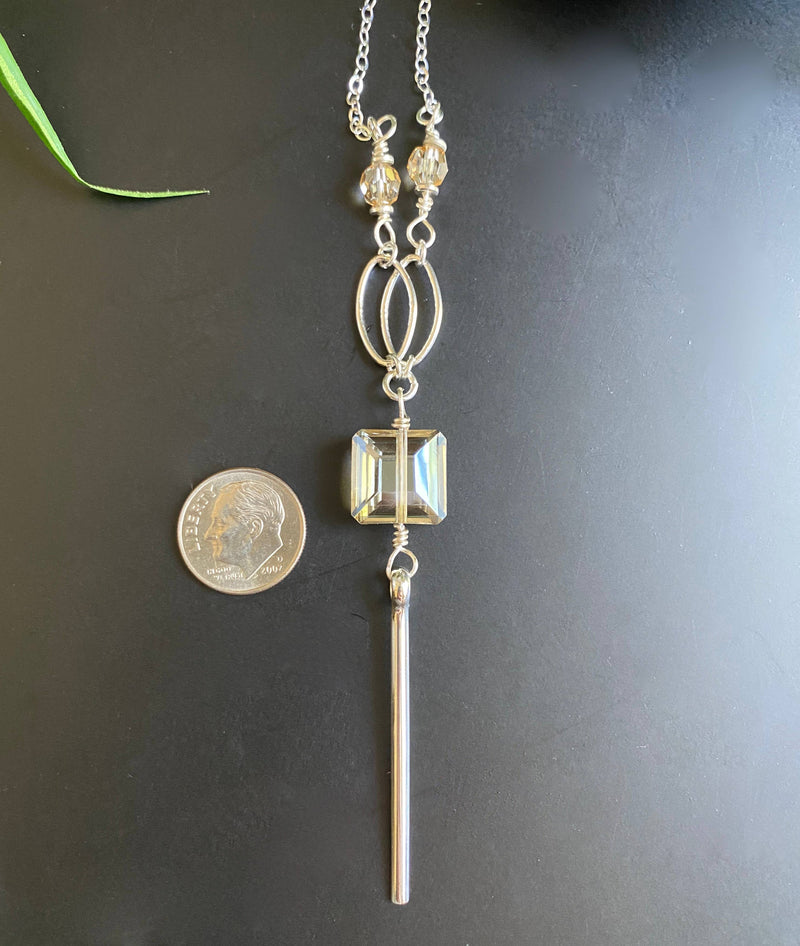 Crystal Drop Bar Necklace Silver Chain Layer Boho
