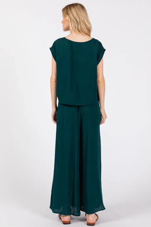 Woven Round Neck Boxy Top