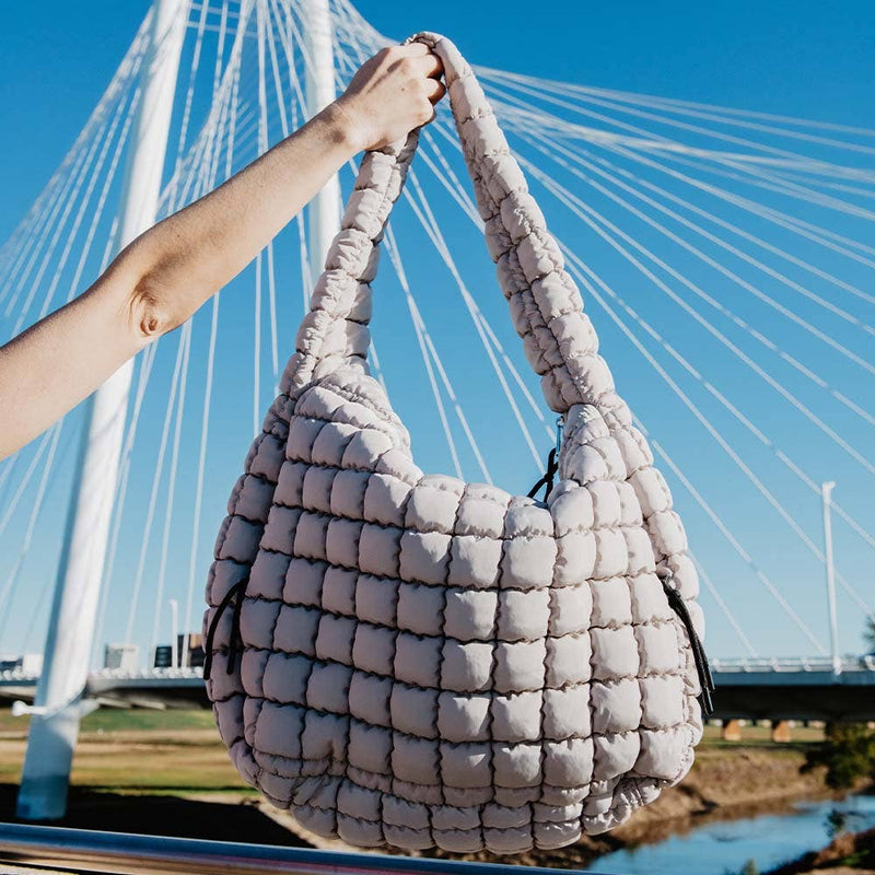Oversized Quilted Hobo Bag: Sand