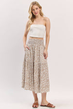 Print Tiered Midi Skirt