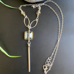 Crystal Drop Bar Necklace Silver Chain Layer Boho