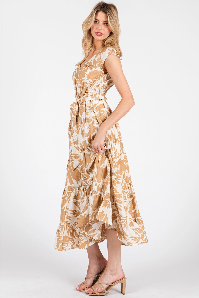 V-Neck Natural Midi Dress