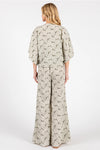 Olive Ivory Smocked Wide Leg Pant
