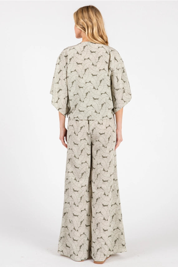 Olive Ivory Smocked Wide Leg Pant