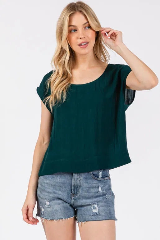Woven Round Neck Boxy Top