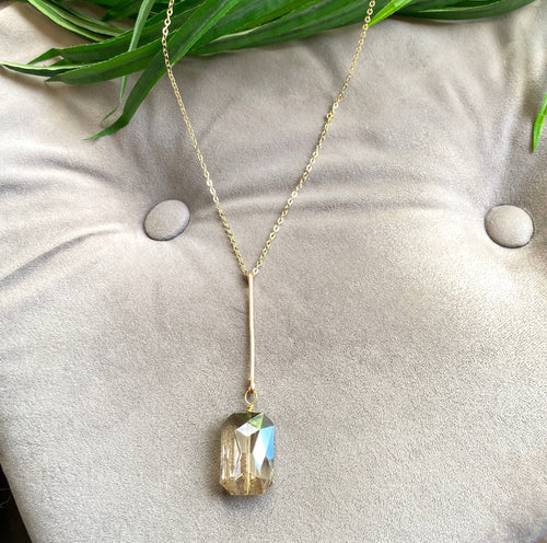 Gold Bar Large Crystal Pendant Necklace