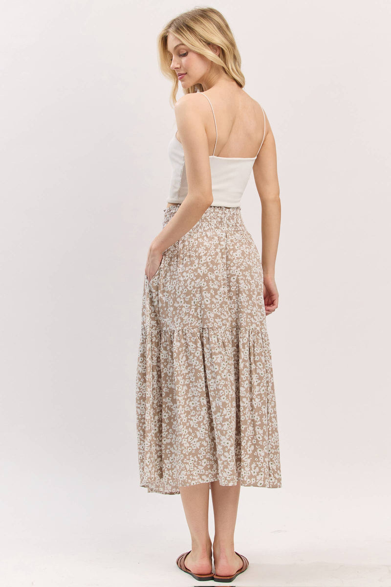 Print Tiered Midi Skirt