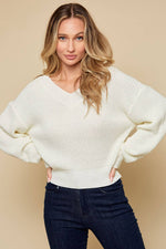 Chunky V-Neck Ivory Sweater