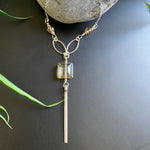 Crystal Drop Bar Necklace Silver Chain Layer Boho