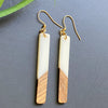 White Resin and Wood Earrings Drop Dangle