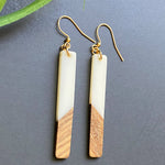 White Resin and Wood Earrings Drop Dangle