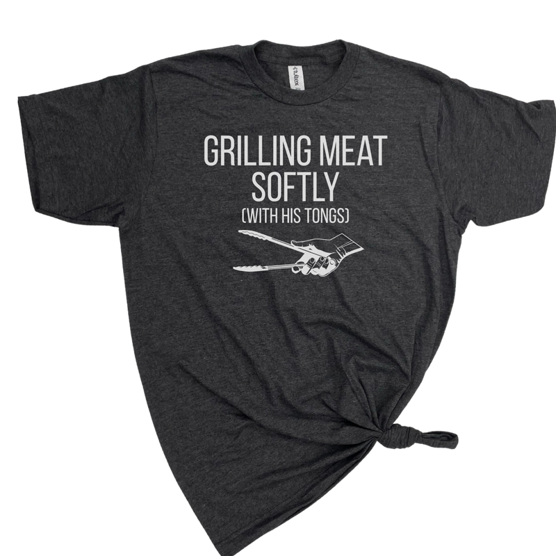 Men's GRILLING MEAT SOFTLY WITH HIS TONGS T-SHIRT