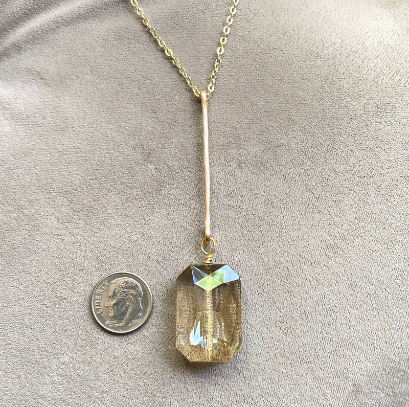 Gold Bar Large Crystal Pendant Necklace