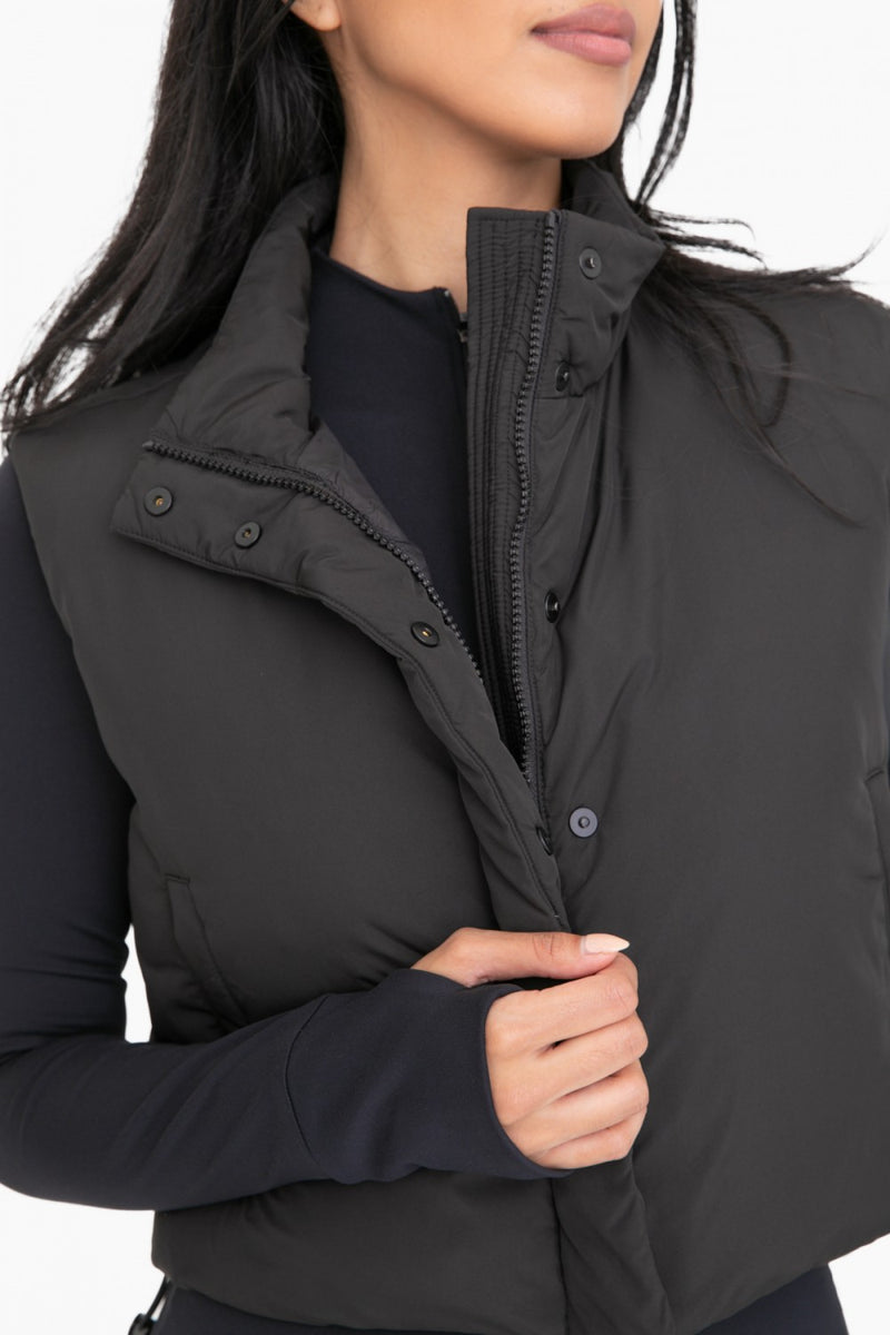 Cropped High Neck Puffer Vest