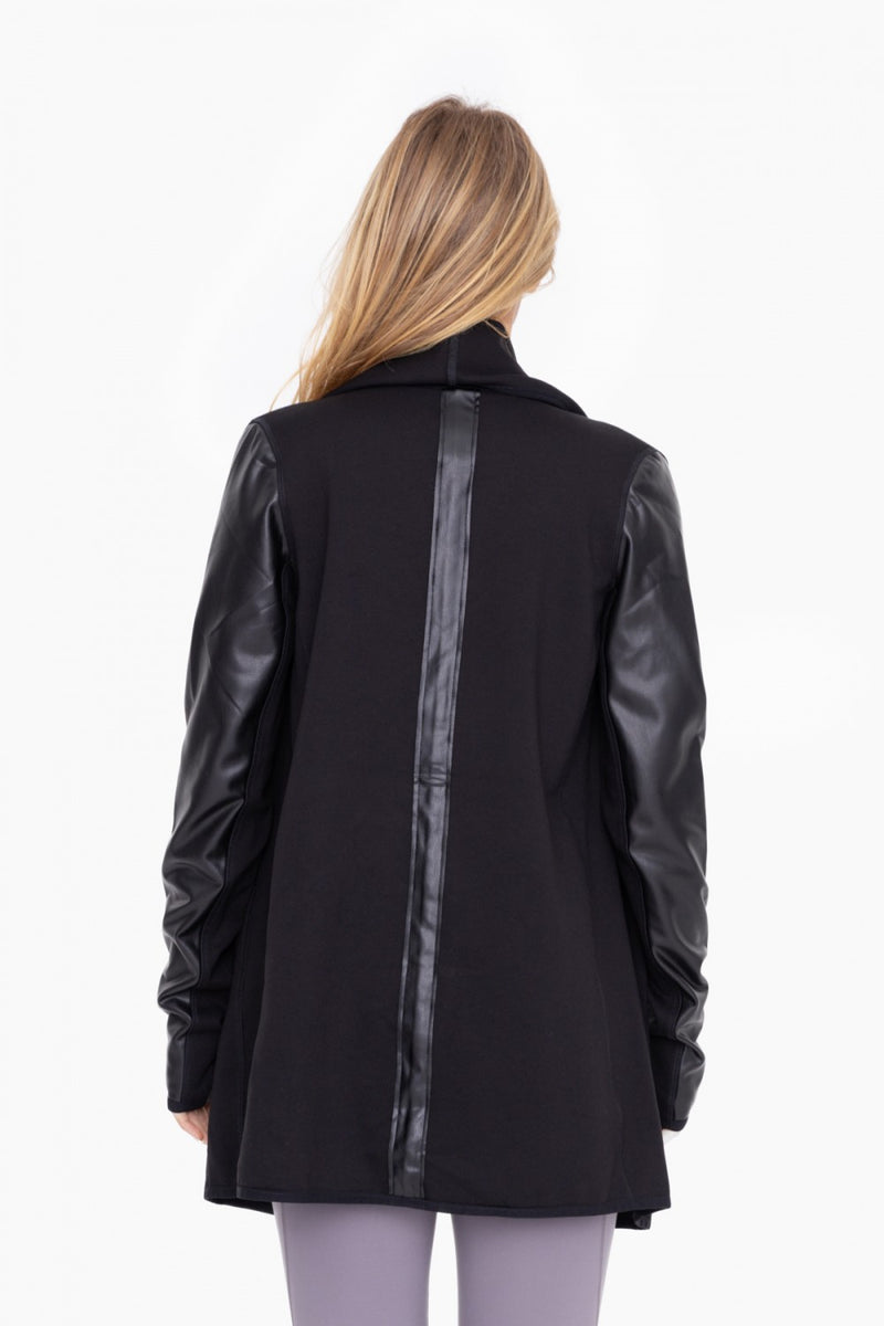Leather Detail Waterfall Cardigan