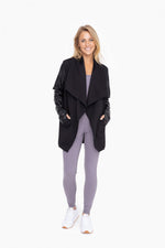 Leather Detail Waterfall Cardigan