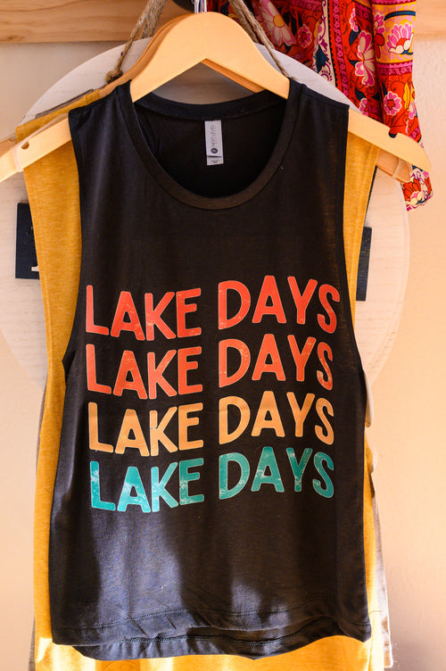 Lake Days Wavy Summer Muscle Flowy Graphic Muscle Tank