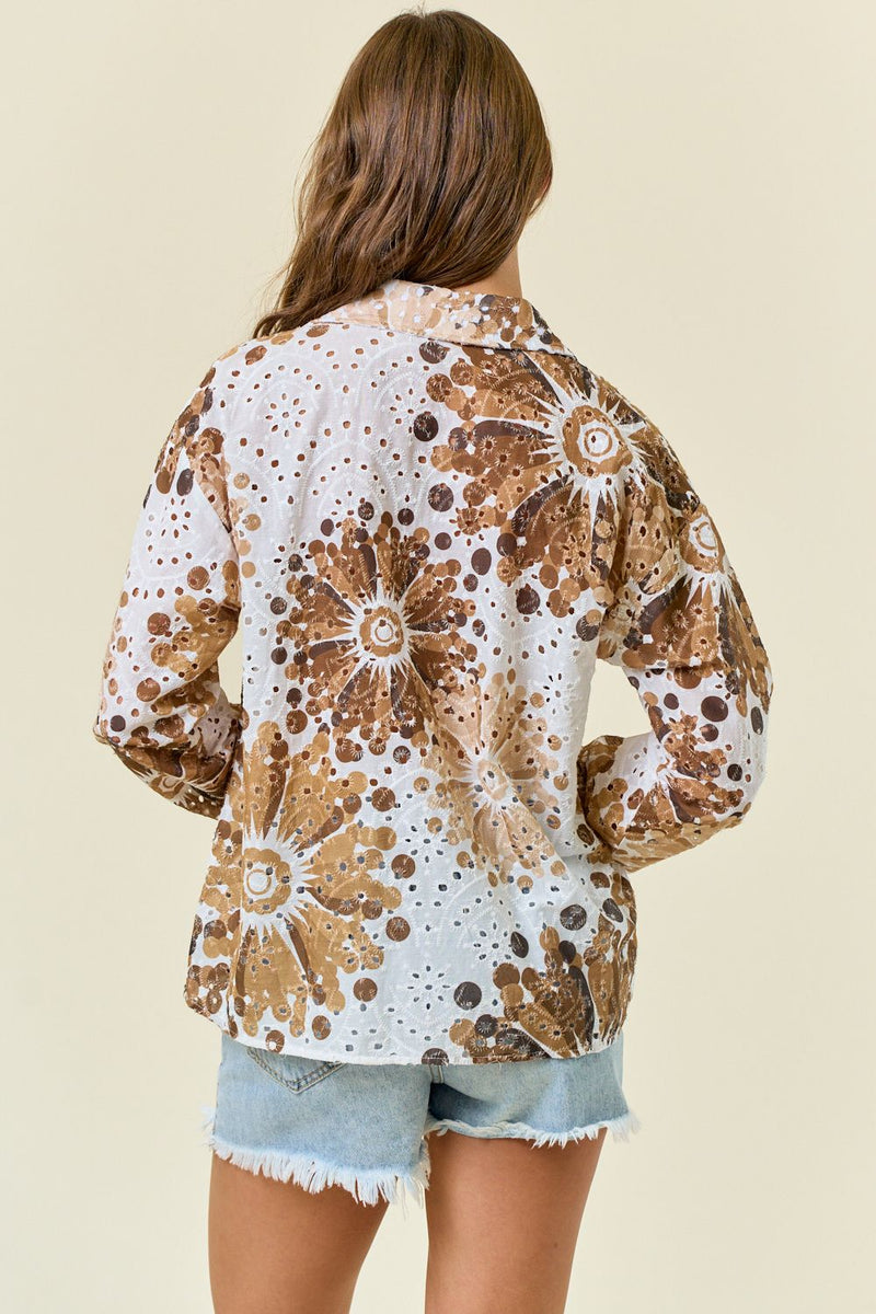 Floral Eyelet Button Blouse