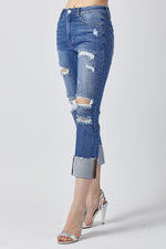 Distressed Capri Cuff Denim