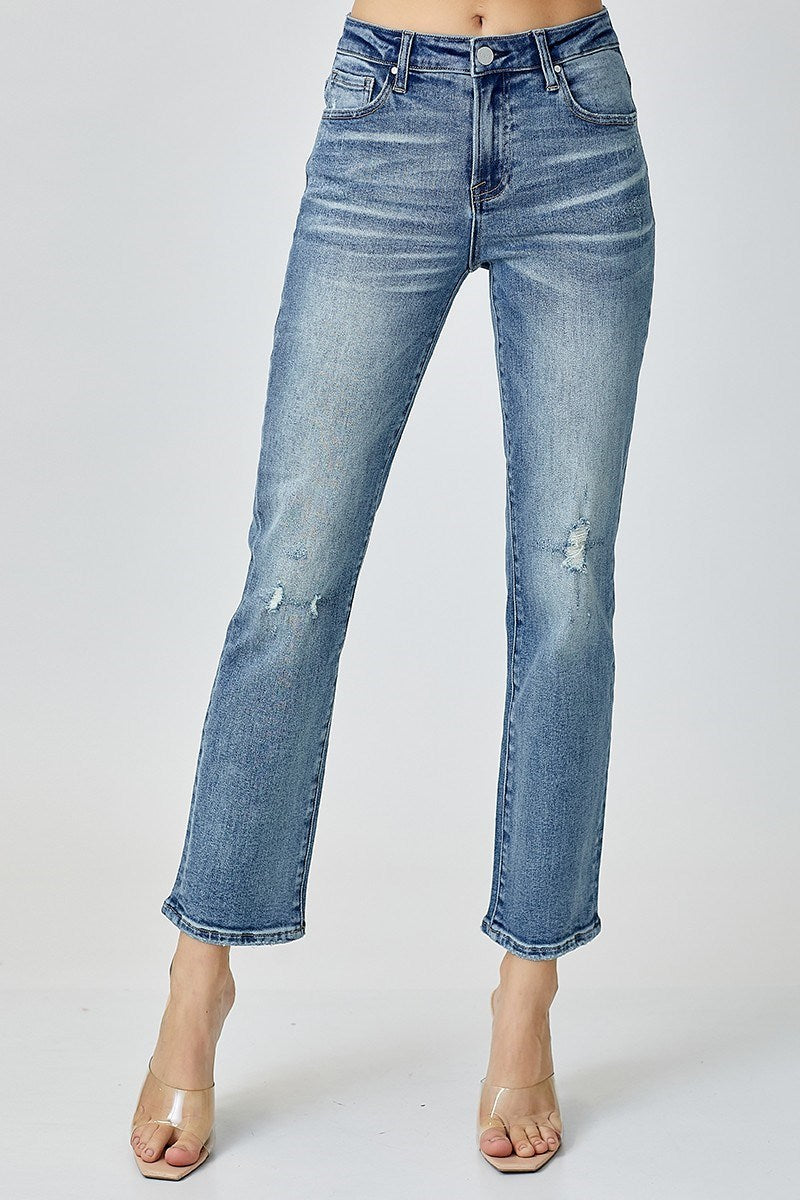Kiana Mid Rise Slim Straight Denim