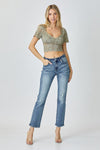 Kiana Mid Rise Slim Straight Denim