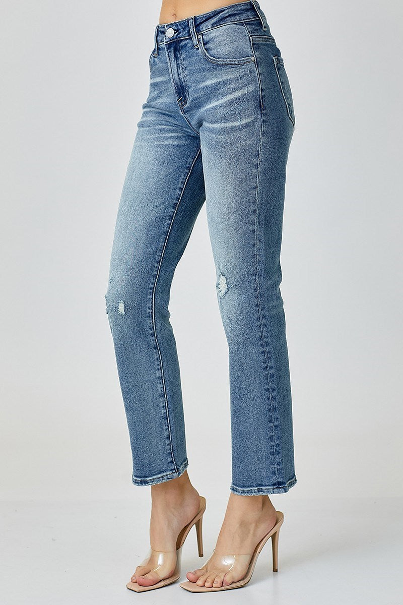 Kiana Mid Rise Slim Straight Denim