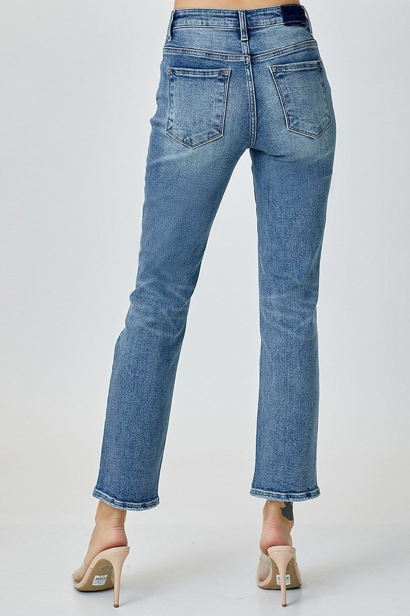 Kiana Mid Rise Slim Straight Denim
