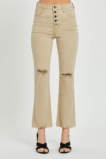 High Rise Button Down Ankle Straight Khaki