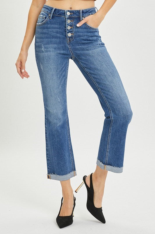 High Rise Button Down Straight Leg