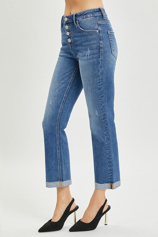High Rise Button Down Straight Leg
